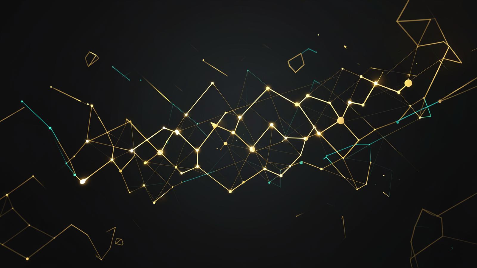 Abstract golden network of on-chain trading routes on a dark background