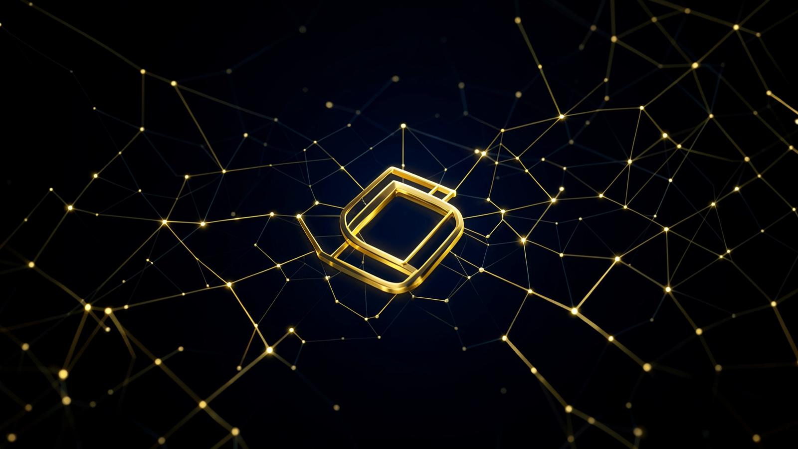 QB Token represented as a glowing golden token within a blockchain network